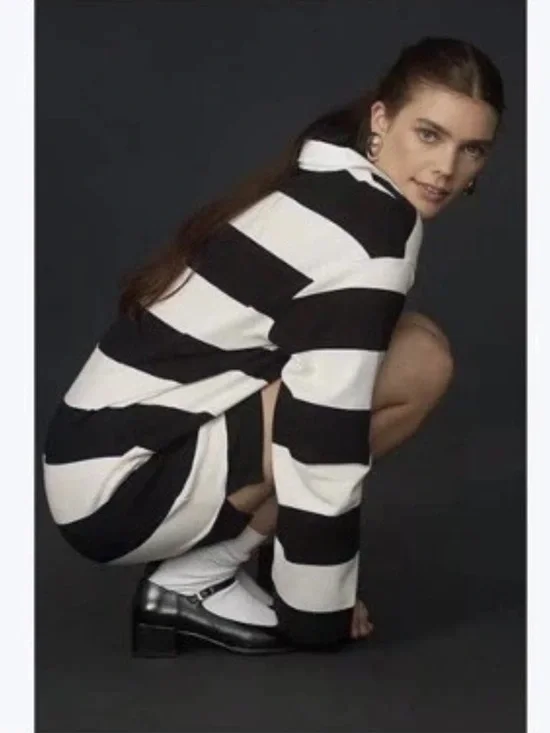 Anthropologie DOLAN Long-Sleeve Rugby Mini Dress Black White XSP - Picture 2 of 12